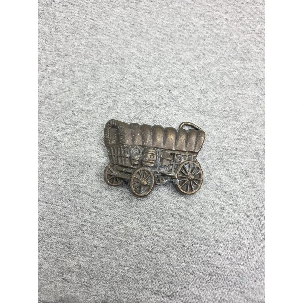 Vintage Solid Brass Covered Wagon Americana MCBI Made in USA Belt Buckle Western